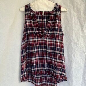 Joie ladies top. Size M plaid shades of navy and reds. Cute sleeveless top.